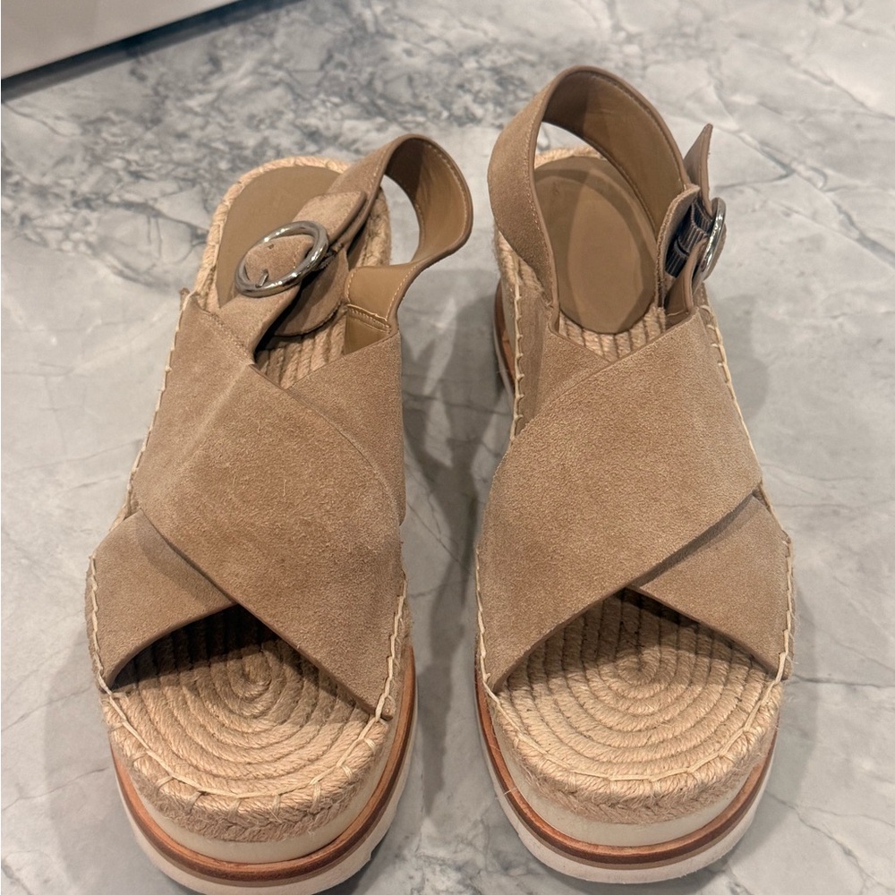 Marc Fisher Tan Suede Crisscross Platform Espadrille Sandals